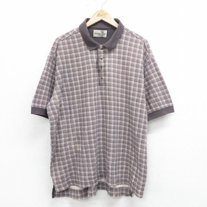 XL/古着 ドッカーズ 半袖 ブランド ポロ シャツ メンズ 大きいサイズ コットン 茶系他 ブラウン チェック 24apr01 中古 トップス