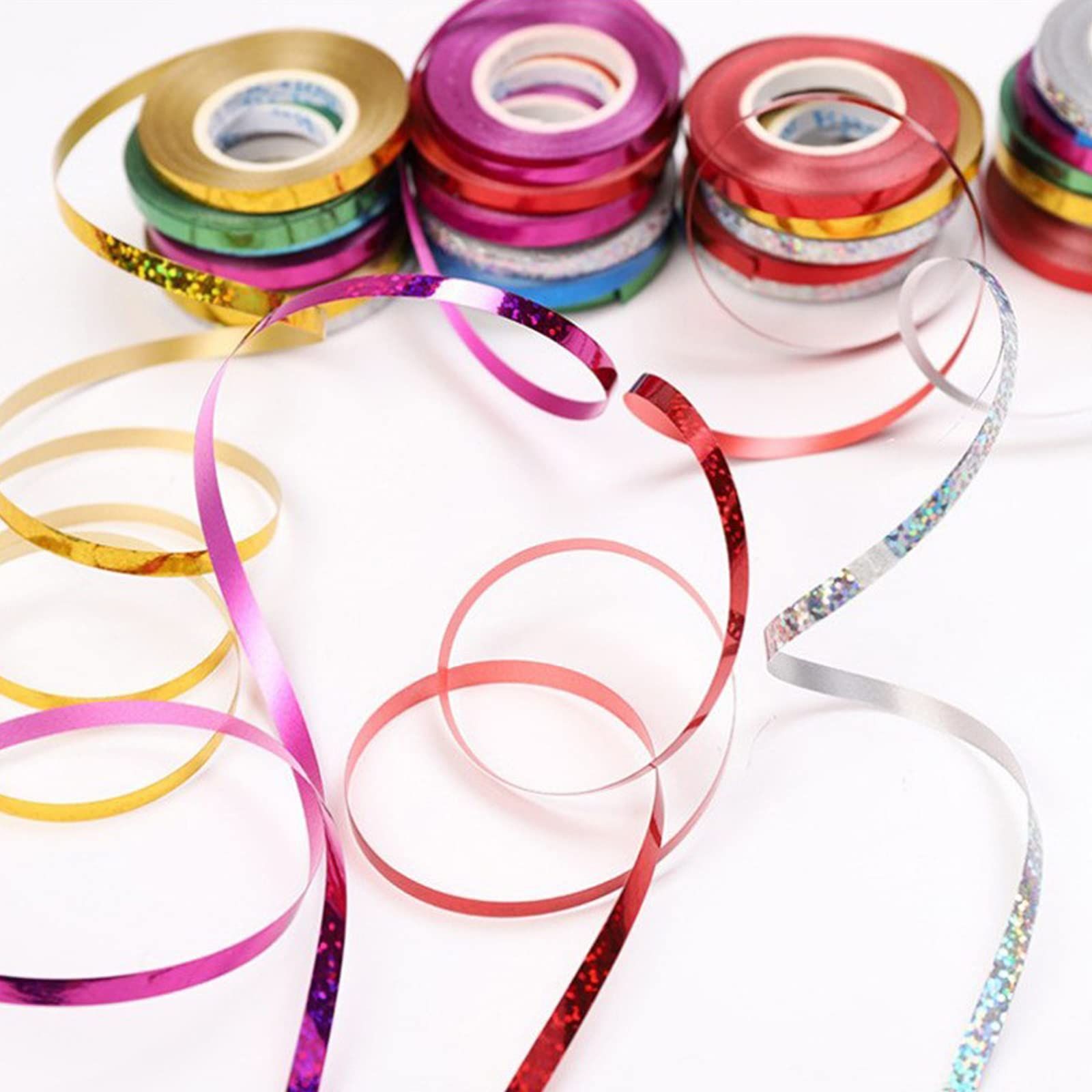 カーリングリボン 5 mm 10 m セット レーザー キラキラ ピカピカ 風船用リボン ラッピング 結婚式 プロポーズ 記念日 パーティー 自撮り 写真 手芸 雑貨