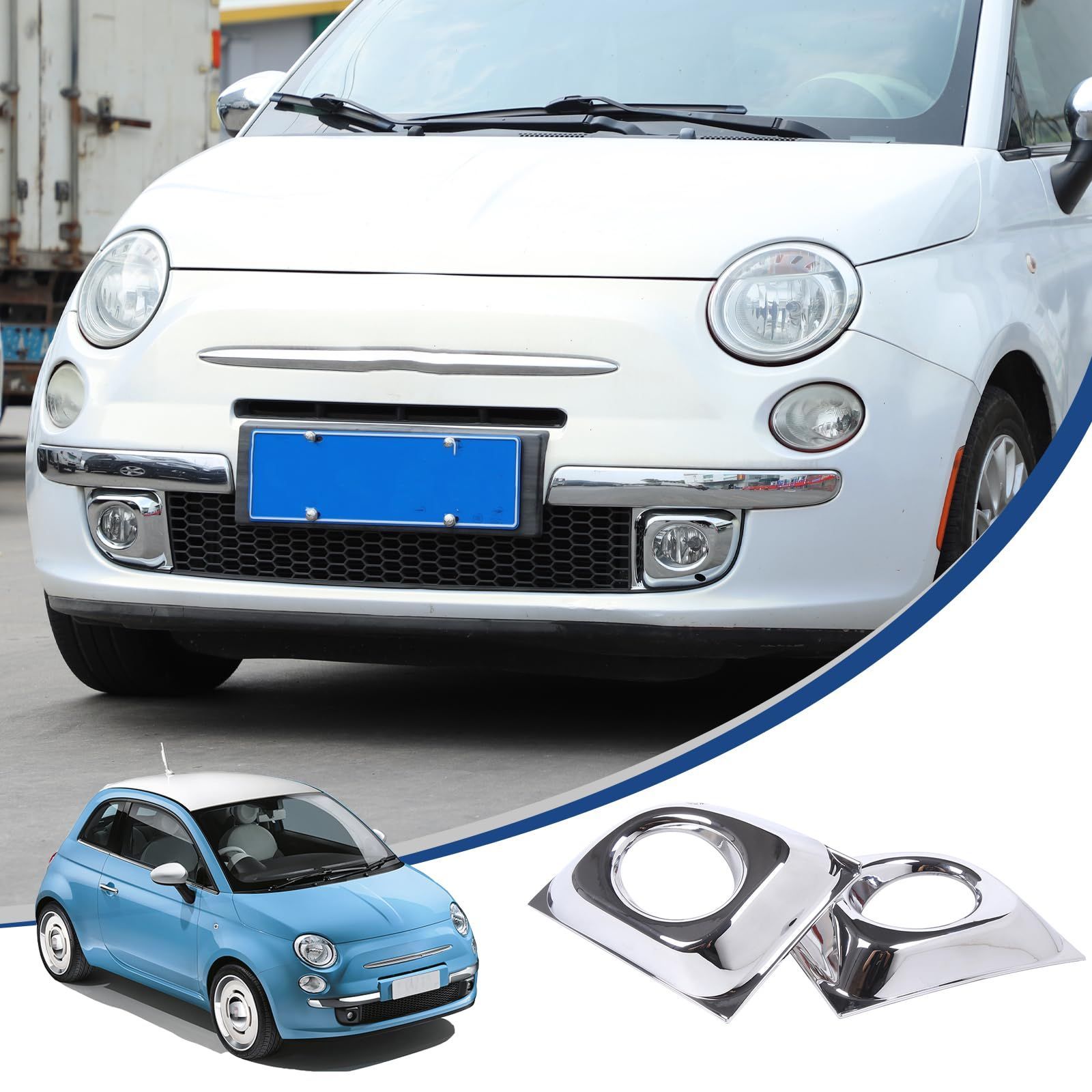 シルバー Hcilloend 新型 フィアット 500 2011～2015に適用 フォグランプ カバー フロントフォグランプカバー フロント フォグ ライト トリム リング 保護カバー ABS製 装飾用 外装パーツ カスタム 