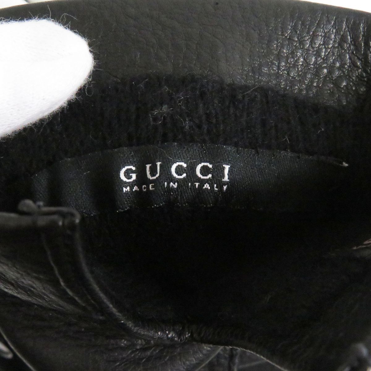 未使用品□GUCCI/グッチ ロゴ入り 裏カシミヤ100％ レザーグローブ