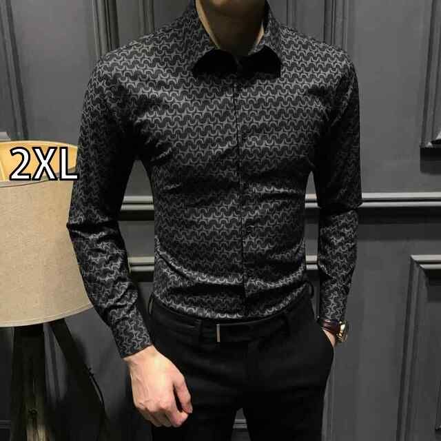 2XL 秋冬 コーデ メンズ 服 シンプル ファッション オシャレ 大人 かっこいい 大きいサイズ ストリート 紳士服 長袖 シャツ スリム カジュアル 花柄 通勤ウェア
