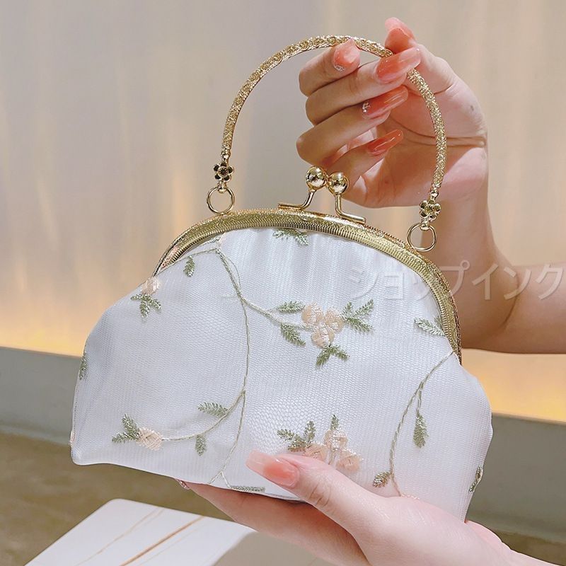 パーティーバッグ 結婚式 クラッチバッグ パーティバッグ 入学式 卒業式 ホワイト 花刺繍 フォーマルバッグ 大きめ ブライダル パーティーバック 3way シフォン 上品 かわいい 1262