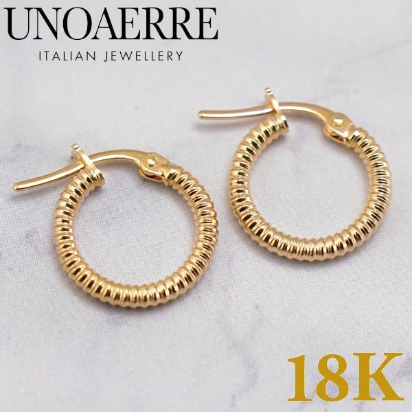 UNOAERRE ウノアエレ ピアス 18金 K18YG イエローゴールド フープピアス 両耳用 イタリア製 16781 ジュエリーボックスプレゼント