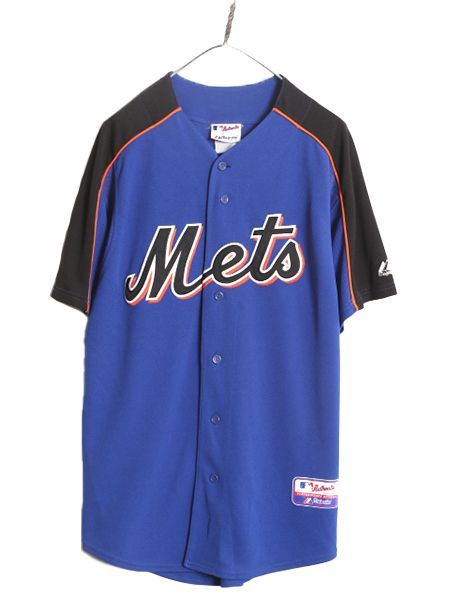 なクーポン配布中! MLB オフィシャル Majestic メッツ ベースボール シャツ メンズ L ユニフォーム ゲームシャツ メジャーリーグ 半袖シャツ 2トーン 大リーグ