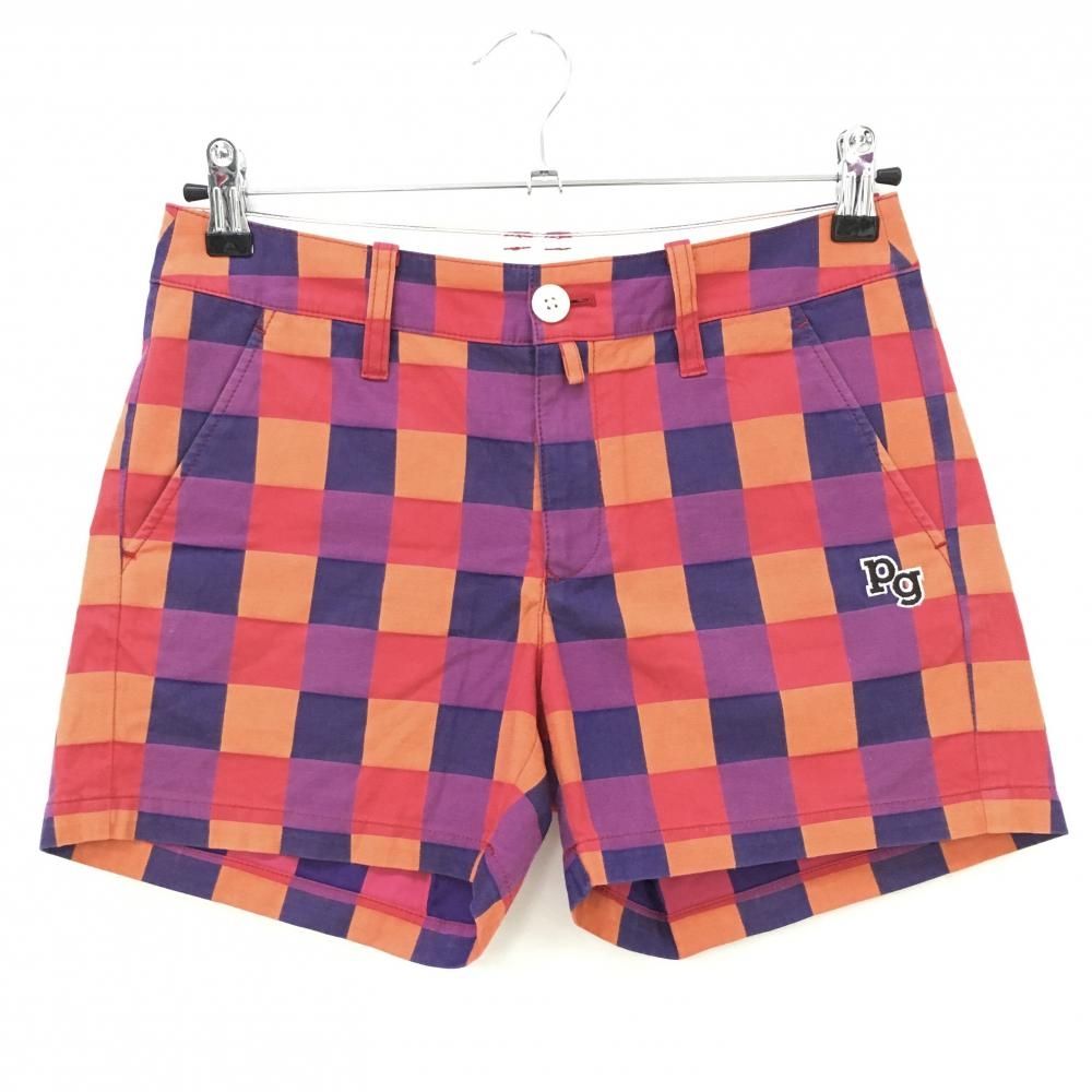 パーリーゲイツ ショートパンツ レッド系×パープル系 ブロックチェック ロゴ刺しゅう レディース 0(S) ゴルフウェア PEARLY GATES