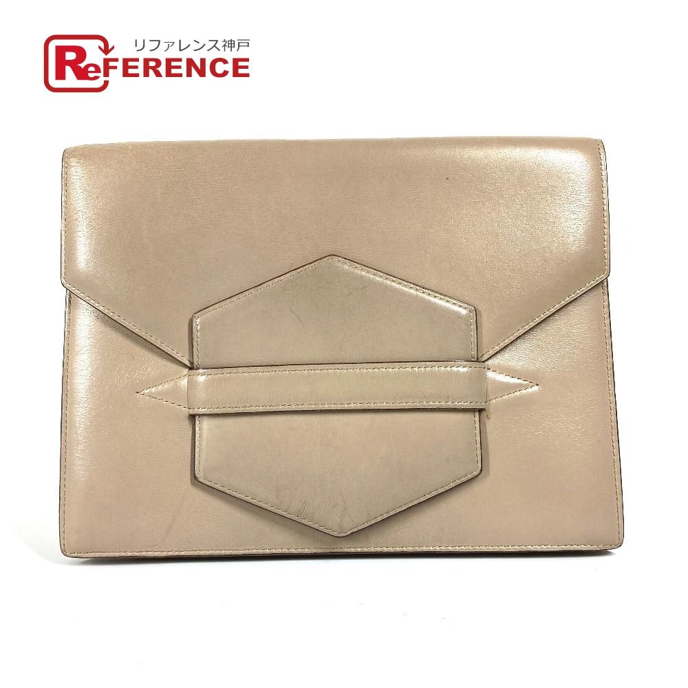 HERMES エルメス クラッチバッグ フラップ ベルト レザー ベージュ系 