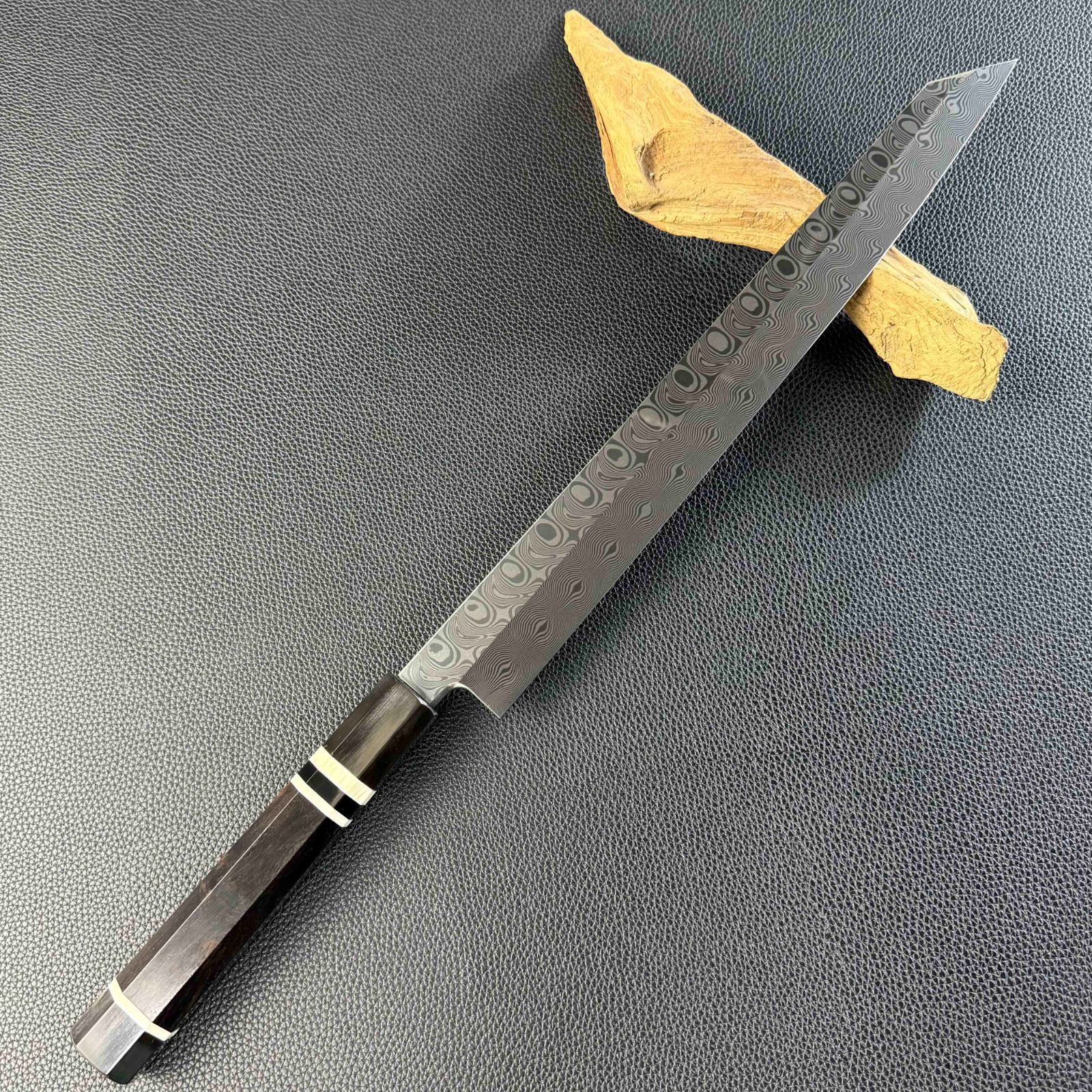 切付柳刃包丁 尺 刃渡り300mm ダマスカス鋼 本刃付け 和包丁 刺身包丁 八角柄 時選択