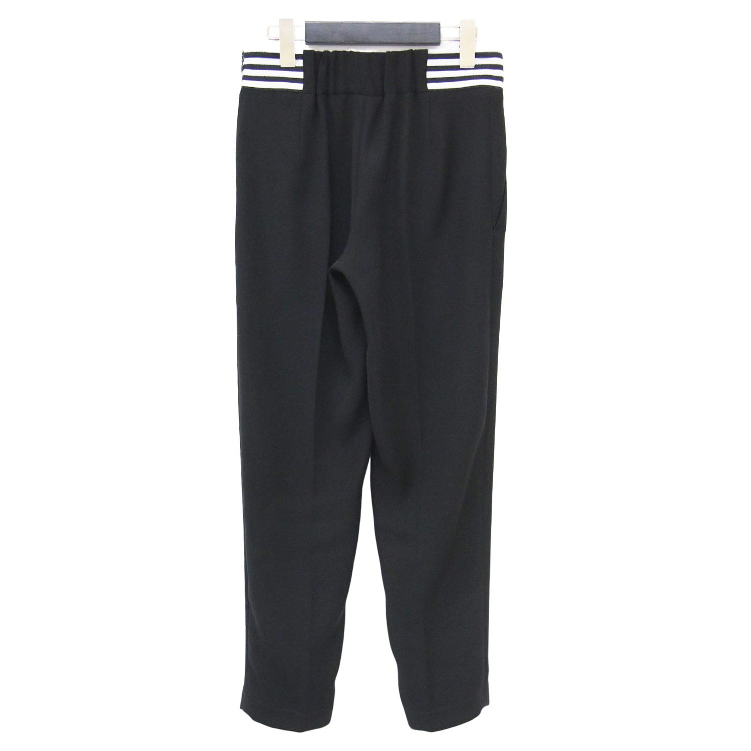 BORDERS at BALCONY ボーダーズアットバルコニー パンツ ブラック サイズ 34 テーパード パンツ TAPERD PANTS スリム ボーダー ベルト センタープレス ストレッチ ボトムス ズボン レディース