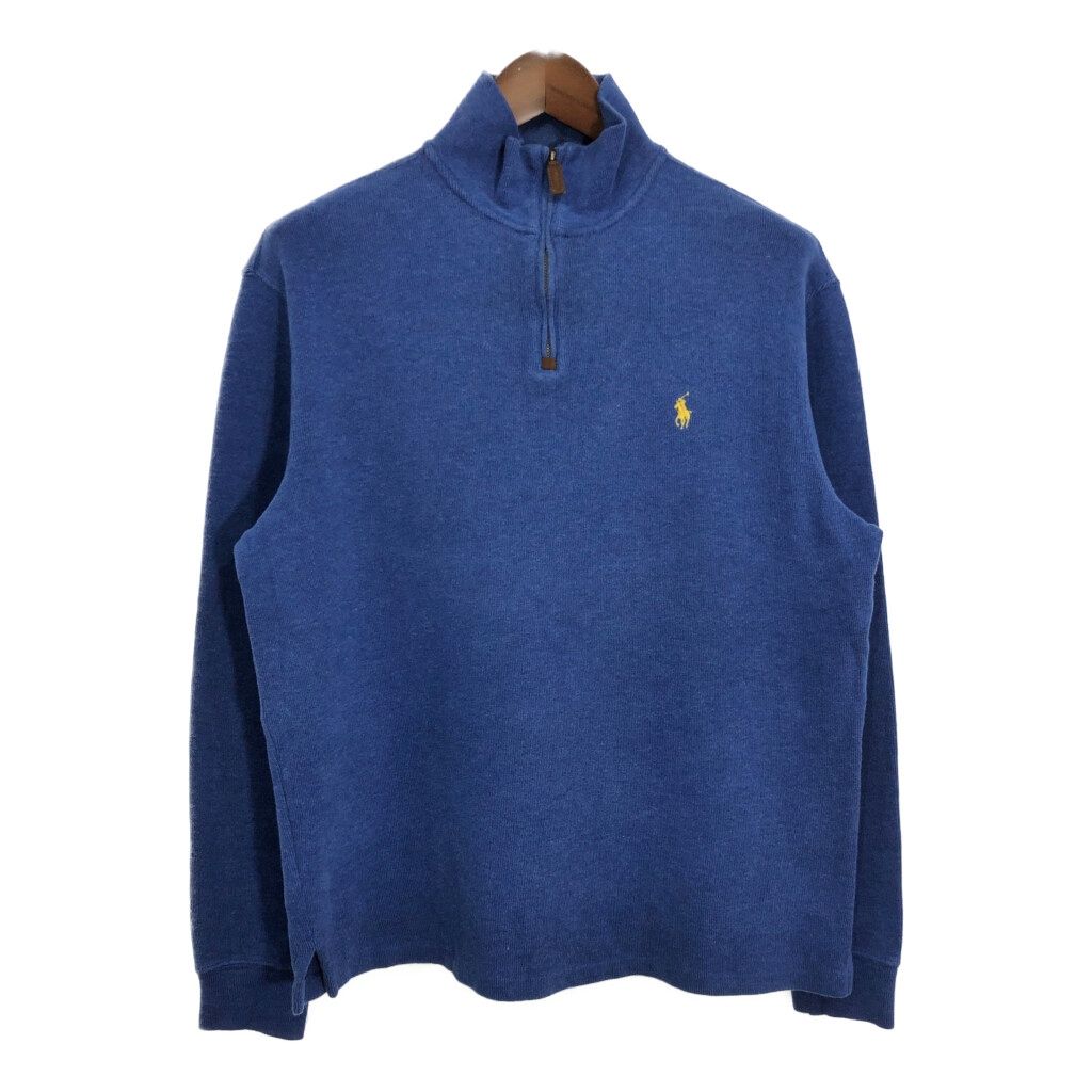 Polo by Ralph Lauren ポロ ラルフローレン ハーフジップ コットンセーター ワンポイントロゴ ブルー (メンズ M) 中古 古着 T1357