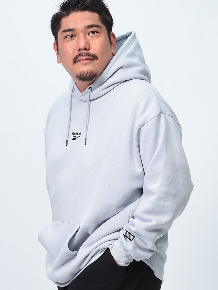 REEBOK リーボック プルオーバー パーカー 大きいサイズ メンズ 裏起毛 メッシュロゴ トップス パーカー 長袖 起毛 3L 4L 5L 6L グレー ブラック グレー