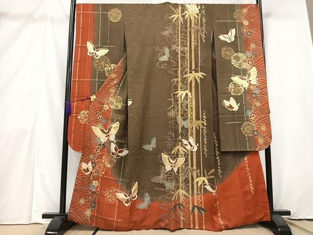 平和屋着物□豪華振袖 花蝶文 暈し染め 金彩 正絹 逸品 AAAX6635mf