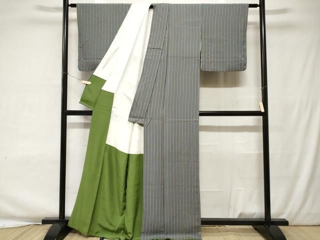 平和屋着物▽上質な小紋 単衣 変わり縞 正絹 逸品 DAAV9587sf 平和屋