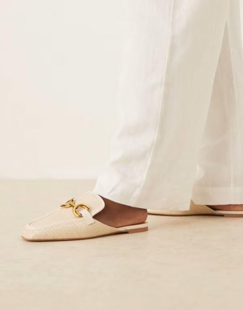 【送料無料】 エイソス レディース スリッポン・ローファー シューズ  DESIGN Mosaic flat loafer mules in natural fabrication Natural fab
