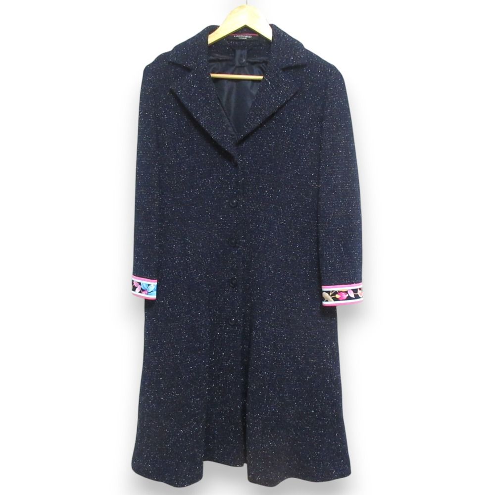 極美品✨レオナール シルク キルティングベルテッドコート 総花柄 黒