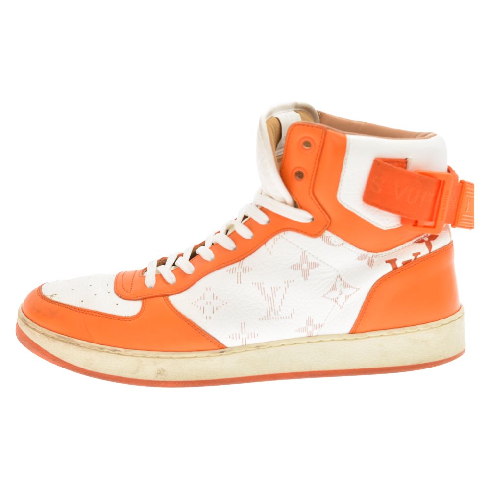 極美品□LOUIS VUITTON/ルイヴィトン 1A5EQ リヴォリ・ライン モノグラム レザー ハイカットスニーカー オレンジ×ホワイト 6 イタリア製 LOUIS VUITTON (ルイヴィトン) リヴォリライン モノグラム ハイカット