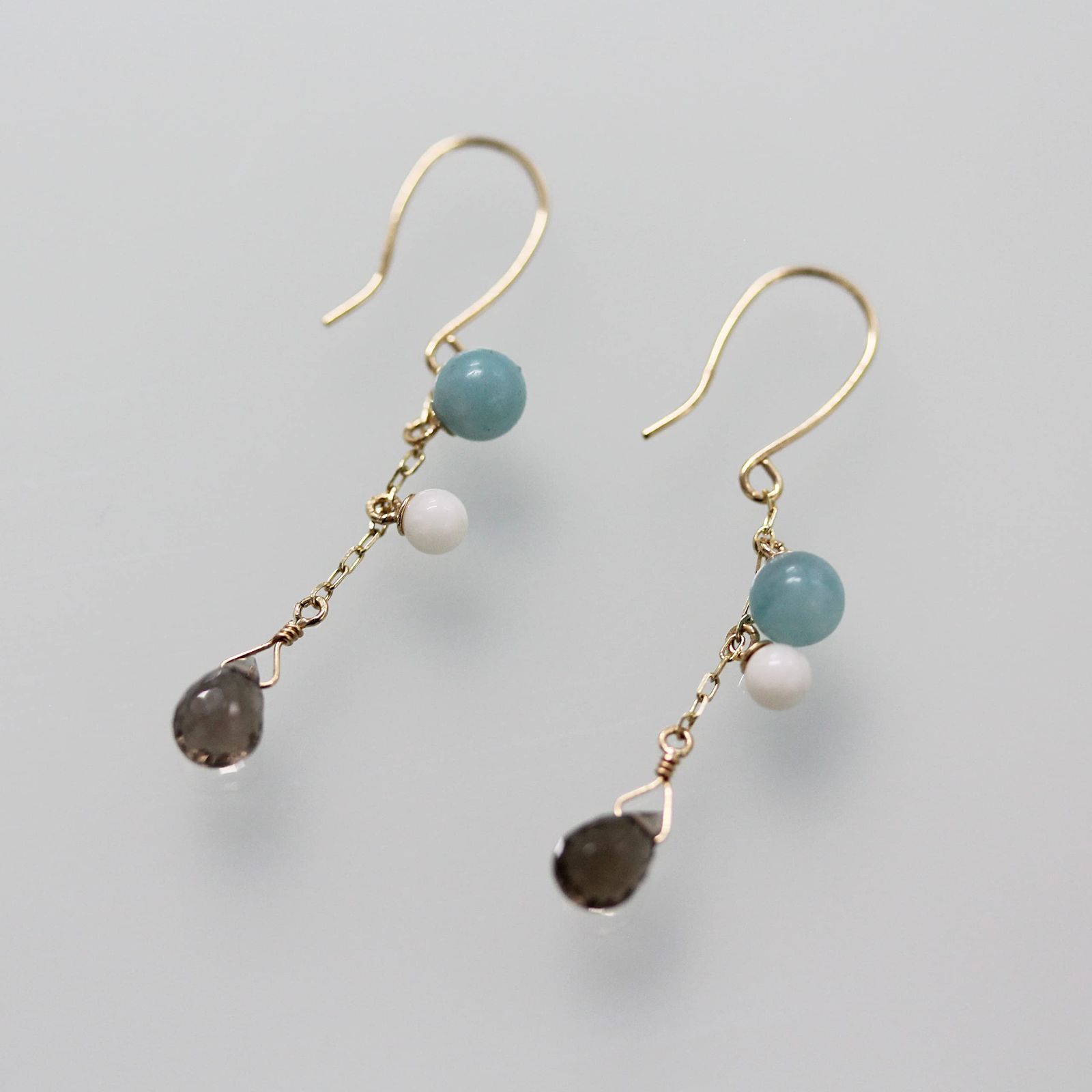 在庫 DI CHIARO DIAMANTE ディアマンテ K10イエローゴールド ディ アマゾナイト-スモーキークォーツ-コーラルピアス キャーロ CHS844