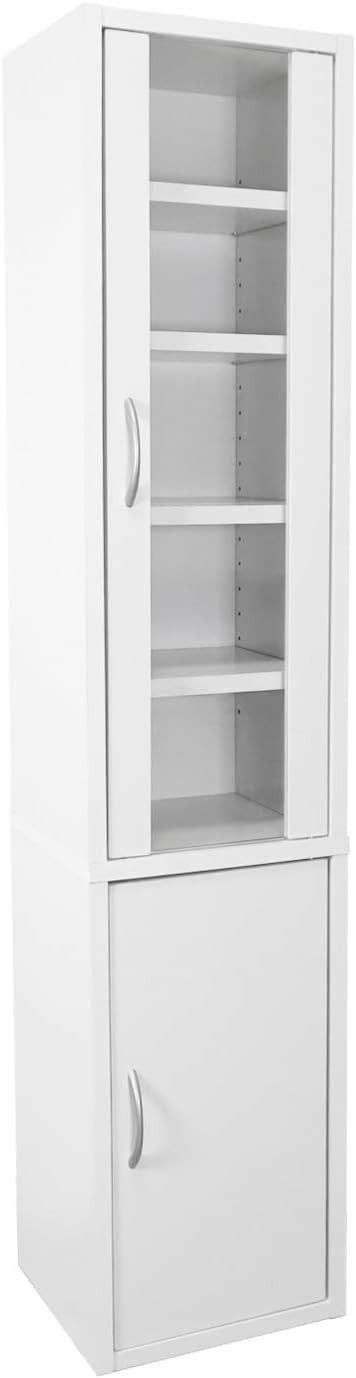 キッチンラック 食器棚 高さ150cm スリム ハイタイプ コンパクト 薄型 幅32cm 一人暮らし 扉タイプ ガラス扉 シンプル ホワイト 組立品