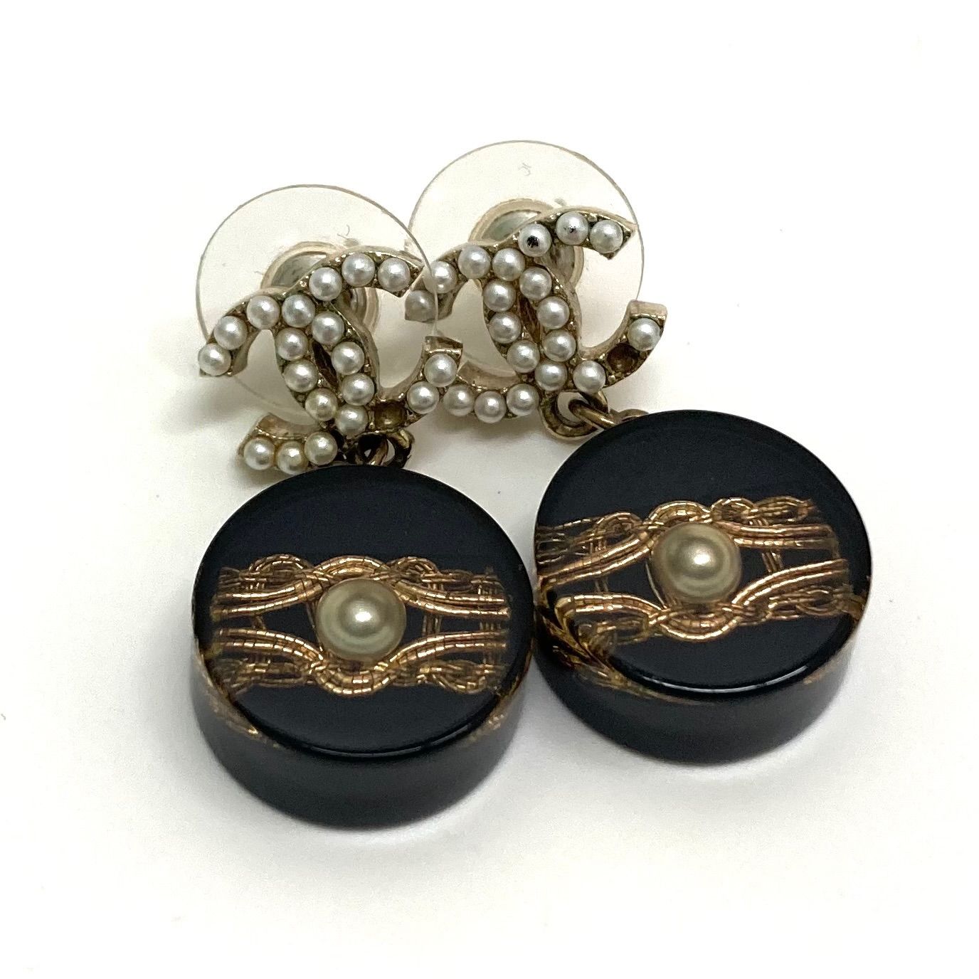 ◆CHANEL◆シャネル ピアス ココマーク 15A パール ゴールド ブラック