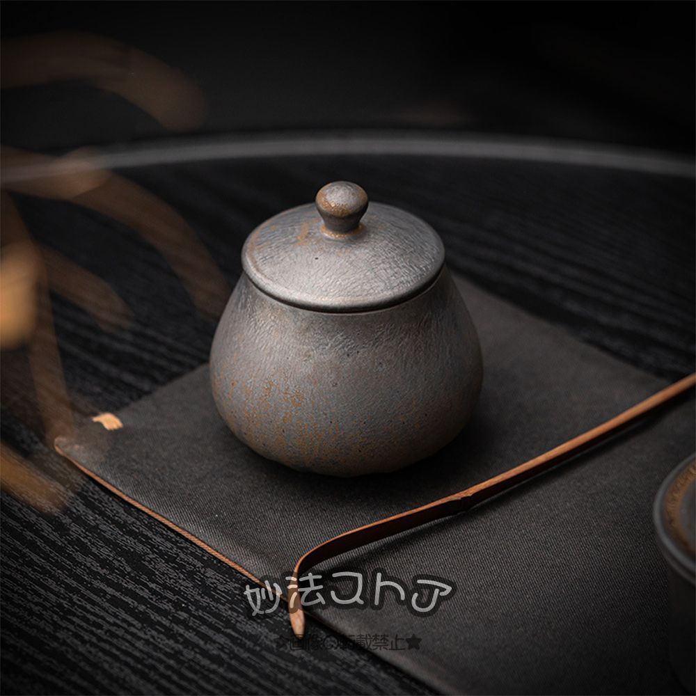 粗陶茶缶 ミニサイズの陶磁器茶缶 しずくの小茶缶 醒茶缶 茶入れ ちょぞうタンク 茶道の部品