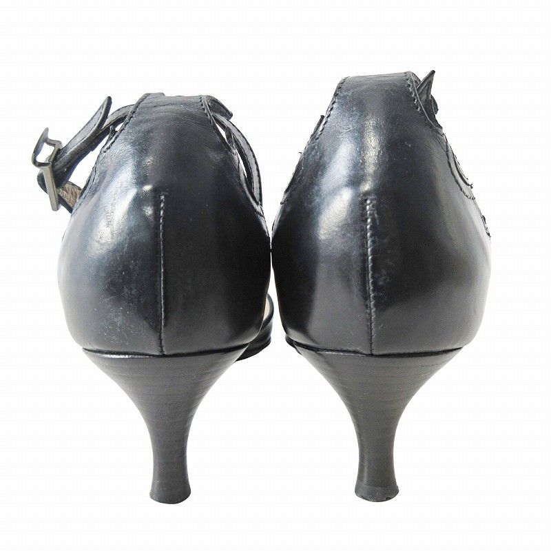 GIORGIO ARMANI ジョルジオアルマーニ ポインテッドトゥ パンプス黒 ジョルジオ・アルマーニ ブラックレザーポインテッドトゥパンプス