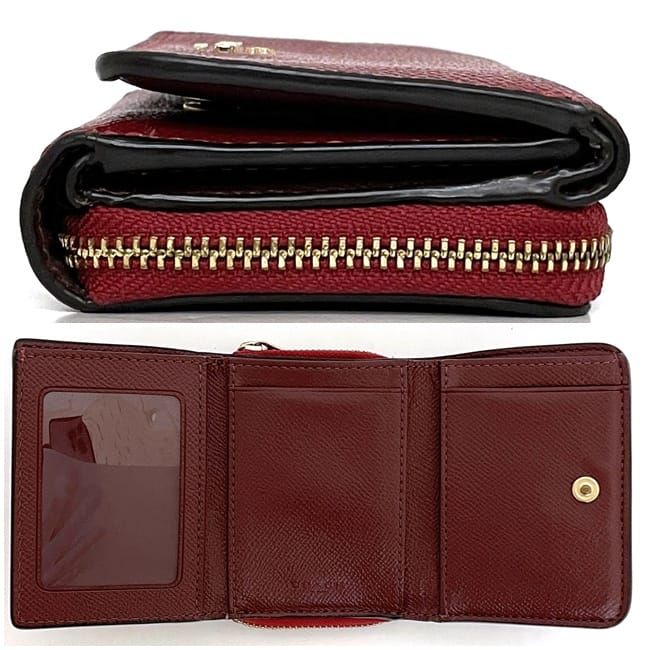コーチ 三つ折り 財布 レッド F37968 美品 レザー 中古 COACH
