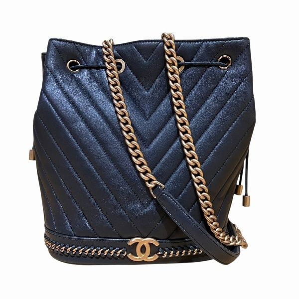 シャネル CHANEL Vステッチ 巾着型チェーンショルダー バッグ レディース