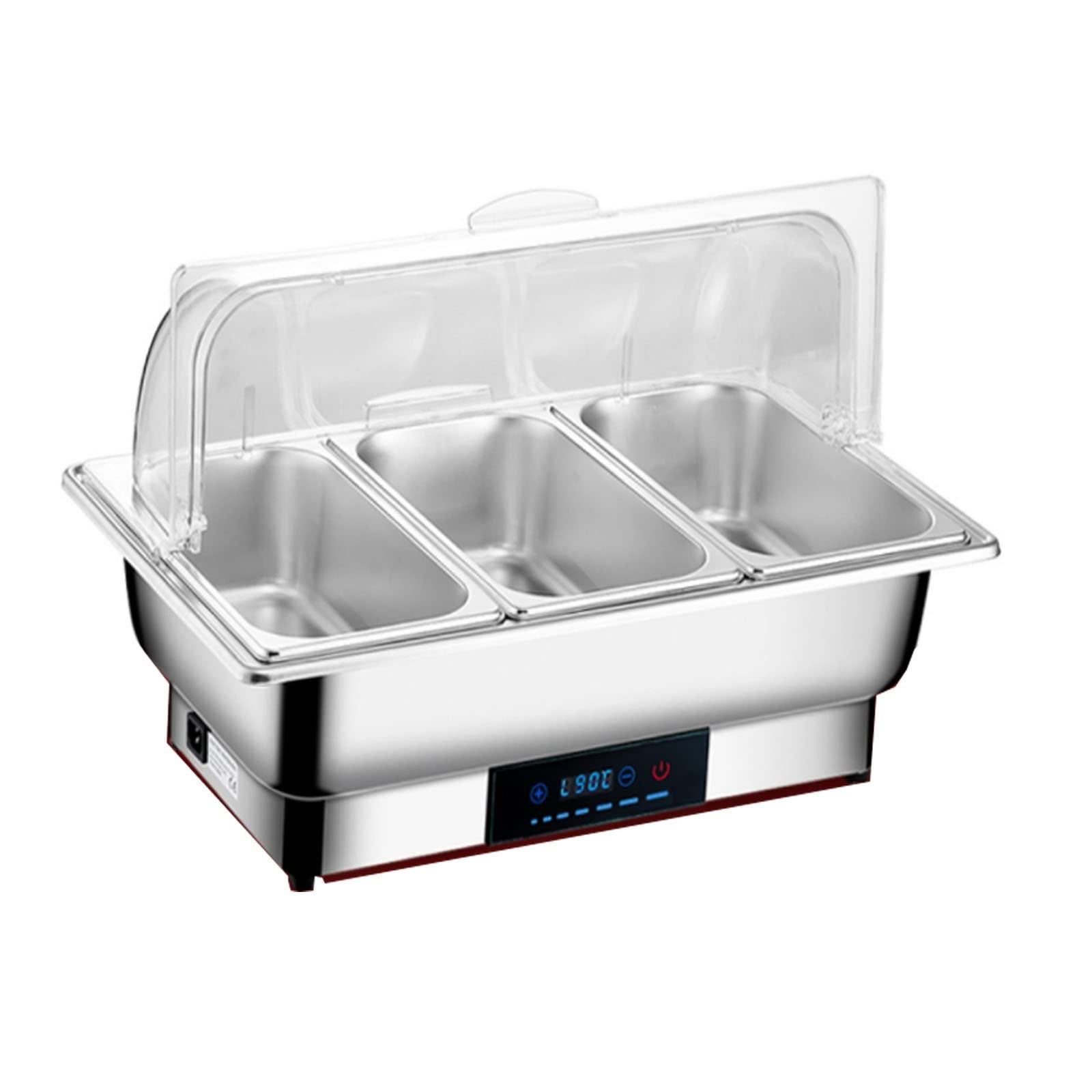 ビュッフェサーバー チェーフィングディッシュ chafing dish 9L 湯煎式 ステンレス製 保温調理鍋 food warm 温度調整加熱ウォーマー温度制御 保温トレイ 電気ミールストーブ100v 角型3連