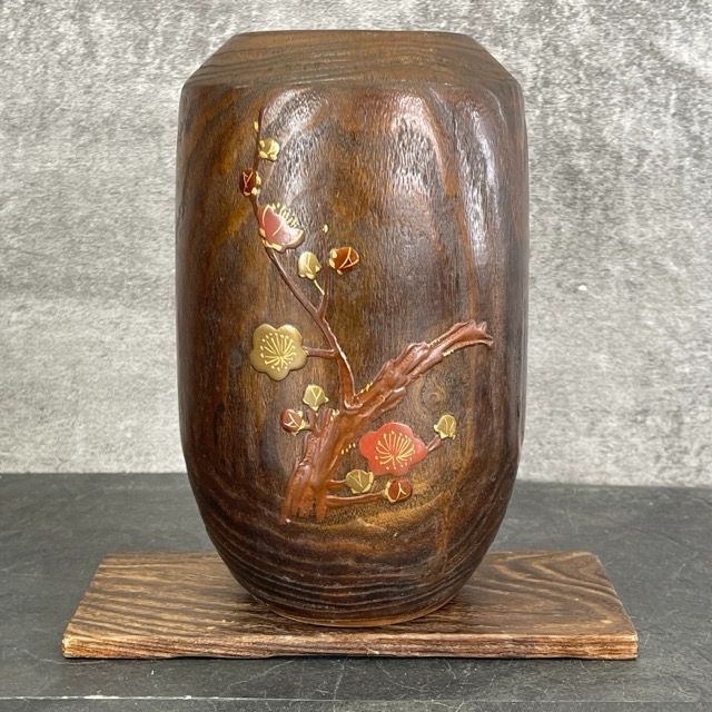 加賀桐工芸 加賀蒔絵 花瓶 花入 華道 約12.5×21.5cm 梅 / 301096