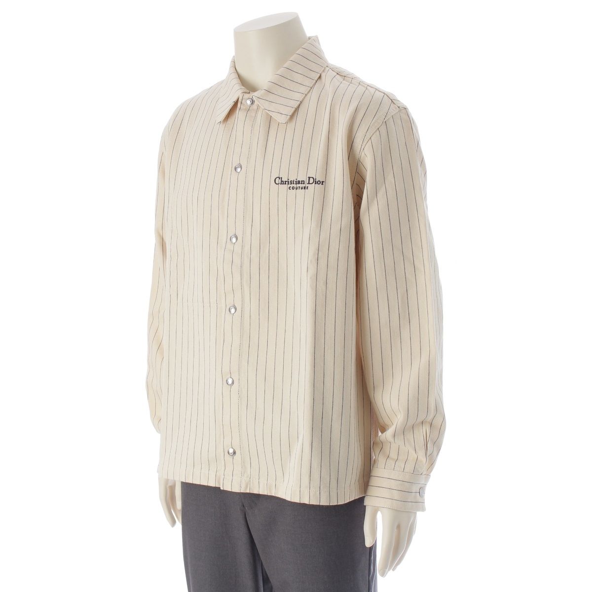 ディオール オム 20年 コットン ストライプ 長袖シャツ ジャケット 033D490J318X オフホワイト ネイビー 48