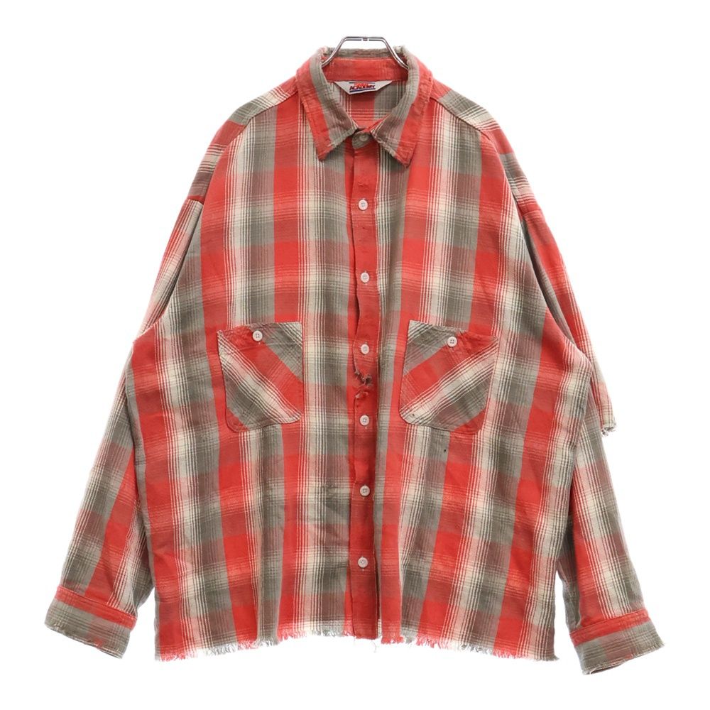 SAINT MICHAEL (セントマイケル) 23SS SA_FRANNL SHIRT/RED ダメージ加工 フランネル長袖シャツ レッド SM-S23-0000-087