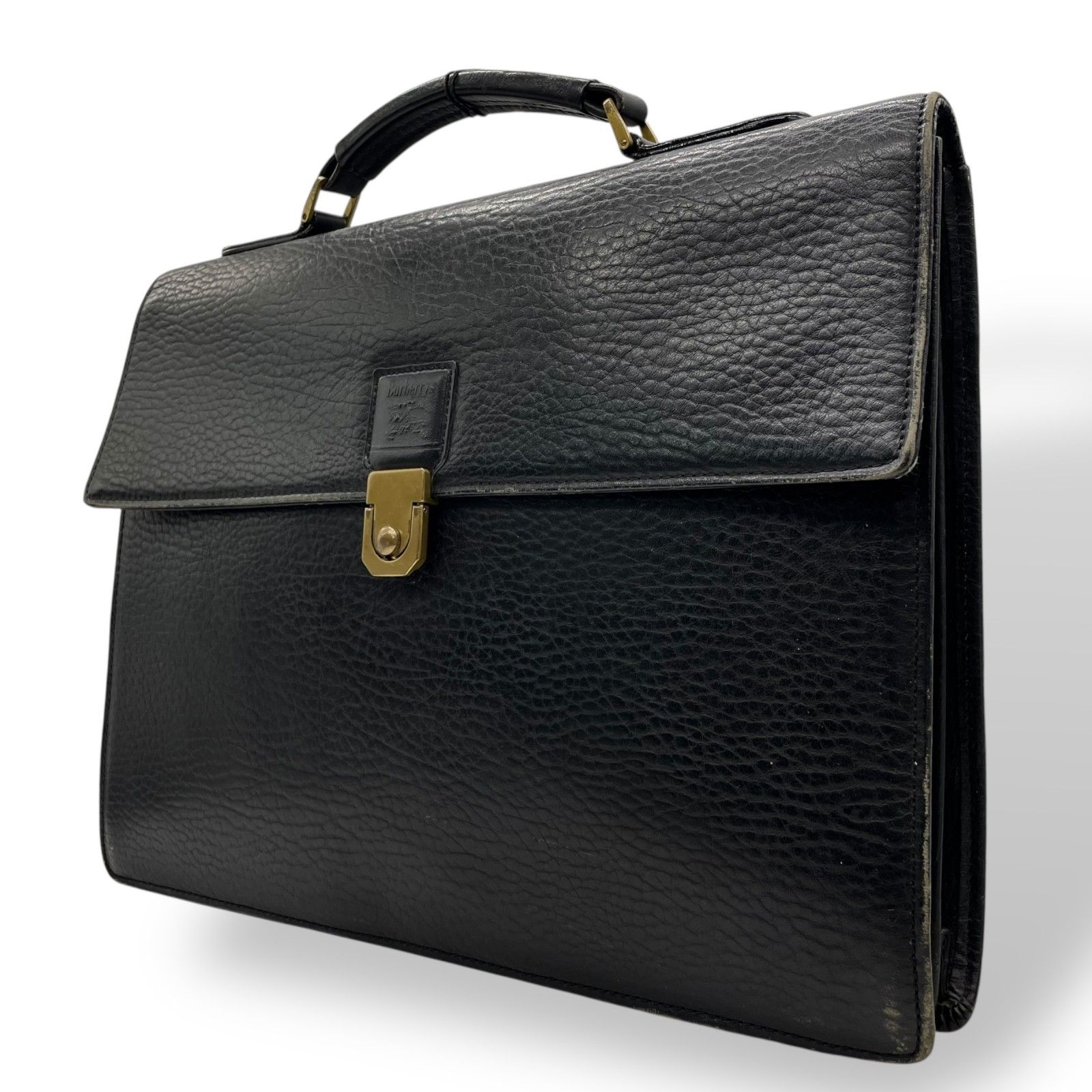 Burberry ビジネスバッグ 本革 オールレザー バーバリー ブラック 黒