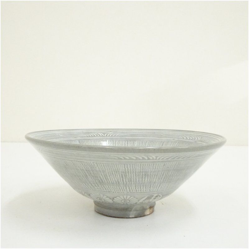 未使用品】上坂妙氏 白菊蒼穹茶盌 抹茶碗 皇室献上品 清水焼 未使用品