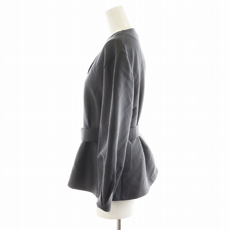 未使用品 エブール ebure クリアダブルクロス ベルテッドペプラムブラウス シャツ 長袖 36 グレー 4110700200 /AN17 レディース エブール ebure クリアダブルクロス ベルテッドペプラムブラウス