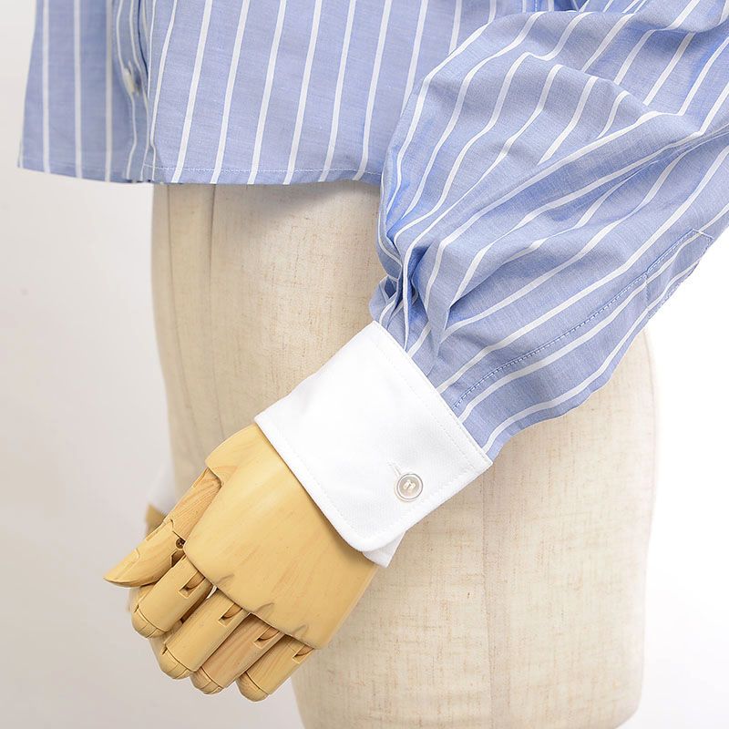 セリーヌ ストライプ クロップド シャツ ブルー/ホワイト 34サイズ