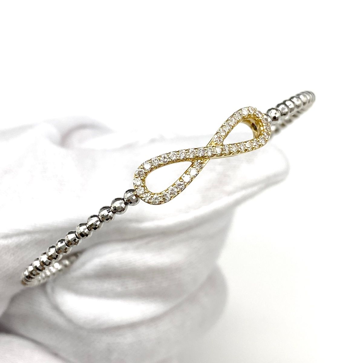 メレダイヤ デザインバングル プラチナ YG イエローゴールド 腕輪 ブレスレット Pt850 K18 ダイヤモンド レディース