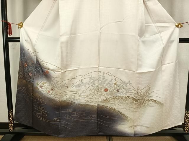 【訪問着】 作家物・だが袖風景花文❣️ 逸品✨No.1150 訪問着t974 淡黄色 唐花文様 | 着物レンタルの京都かしいしょう