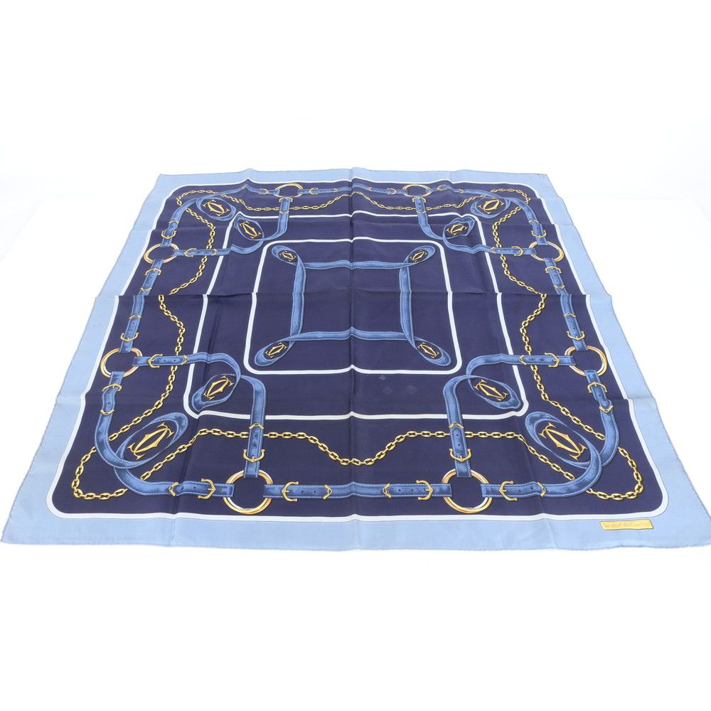 美品 カルティエ タグ付 シルク 100％ スカーフ 2C ロゴ ベルト