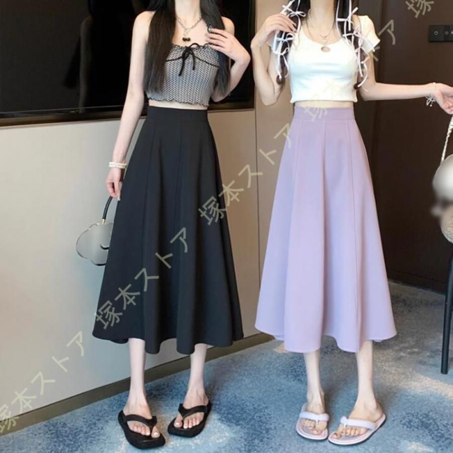 レディース フ スカート 春 夏 ハイウエスト シンプル 裏地付き ゴムウエスト シフォン Aライン ミドル丈 ふんわり 肌触りがいい キレイめ