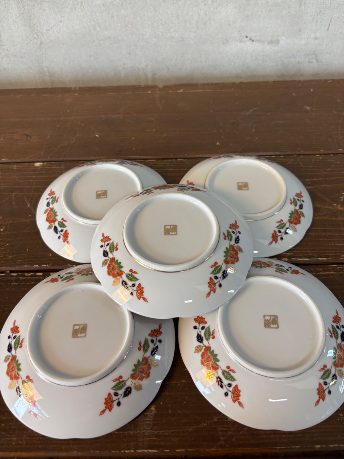 庫山窯 小皿 5枚セット 古伊万里金襴手 銘々皿揃 輪花皿 金彩 色絵 花