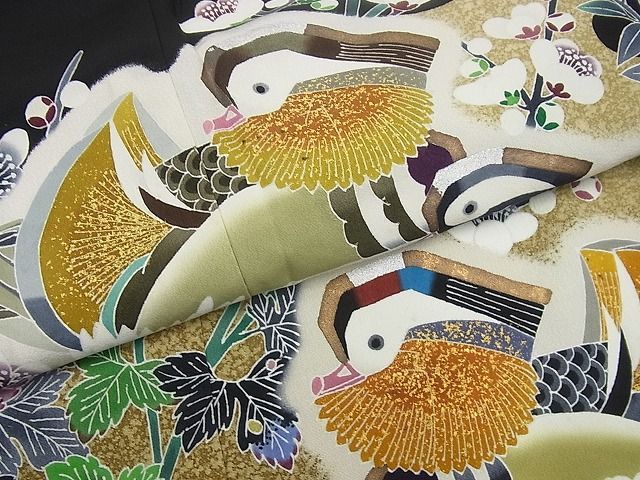 平和屋本店□極上 人間国宝・羽田登喜男 黒留袖・長襦袢セット 鴛鴦  