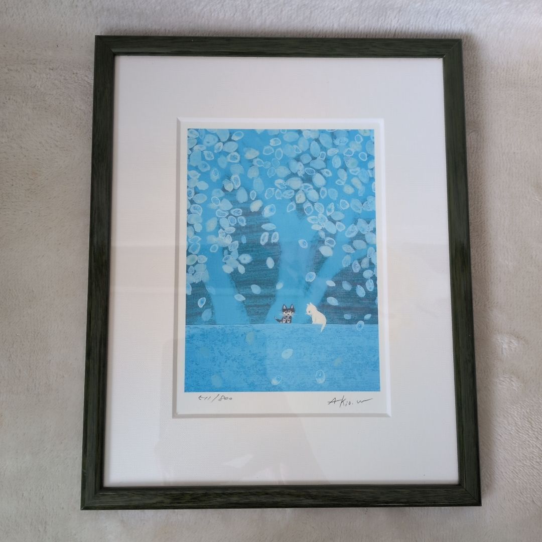 511枚目|800枚 渡辺あきお ダイヤモンドスクリーン版画 猫2匹 サイン エディション