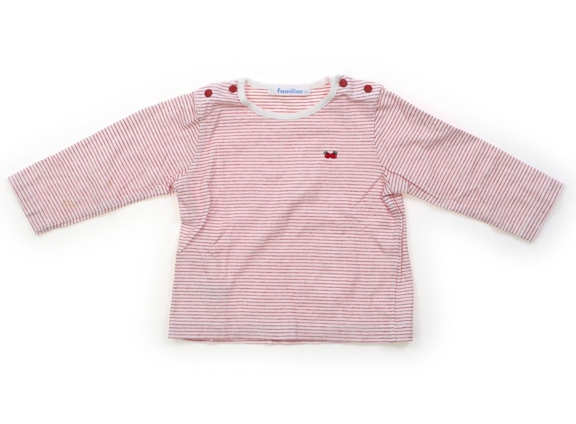 ファミリア familiar Tシャツ・カットソー 80 女の子 赤×ボーダー 子供服 ベビー服 キッズ（1143299）