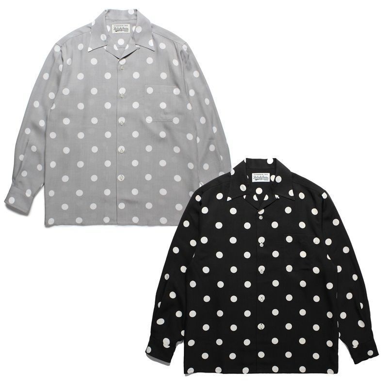 新品 WACKO MARIA DOTS OPEN COLLAR SHIRT ハワイアンシャツ 長袖シャツ 2色:Black/Greyu112  R3344 C3118 - メルカリ