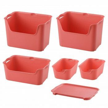 収納ケース　katasu(カタス)　ハコ　6個セット(S×2・L×2・M×1・フタ×1)　P・ピンク