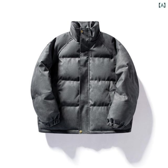 L 春 コーデ メンズ 用 服 シンプル ファッション オシャレ 大人 かっこいい 大きいサイズ ストリート 紳士服 レザーダウン ジャケット レトロ ソリッドカラー スタンドカラー 厚手 暖かい PU ジャケット ゆったり ジャケット