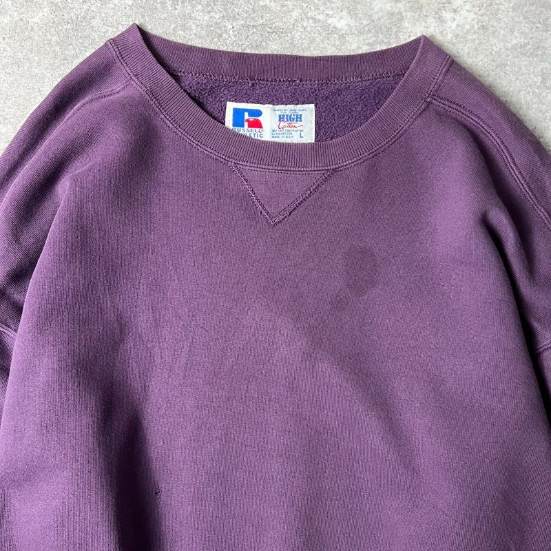RUSSELL ATHLETIC 90S 前Vスウェット パープル USA製 L 90s USA製 RUSSELL 無地 前V スウェット トレーナー L / 90年代