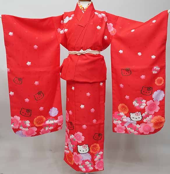 七歳 女児 着物と長襦袢セット 仕立て上がり 緑地 キティー NO40247 七歳 女児 着物と長襦袢セット 仕立て上がり 赤地 ハロー