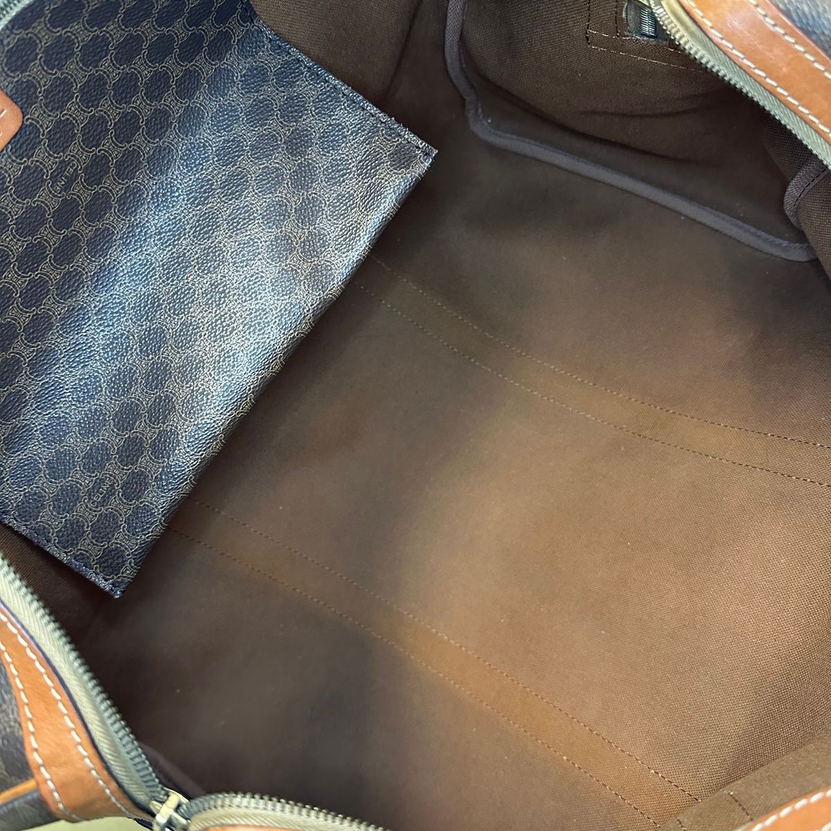 CELINE】ボストンバッグ 旅行鞄 マカダム柄 南京錠 PVC ブラウン - ファッション