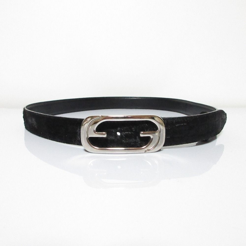 美品 GUCCI グッチ Gバックル ハラコ レザー トップ式 ベルト 85