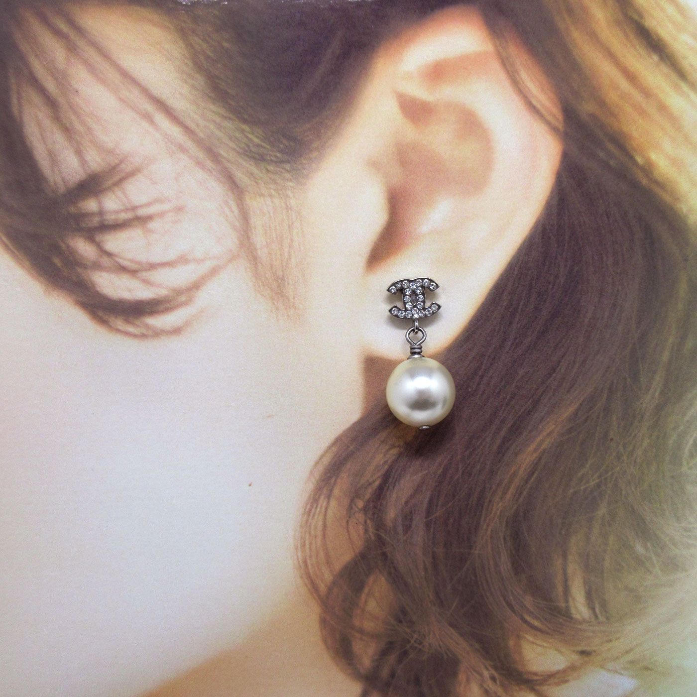 CHANEL パールピアス ピアス - メタル、コスチューム パール & ストラス、シルバー